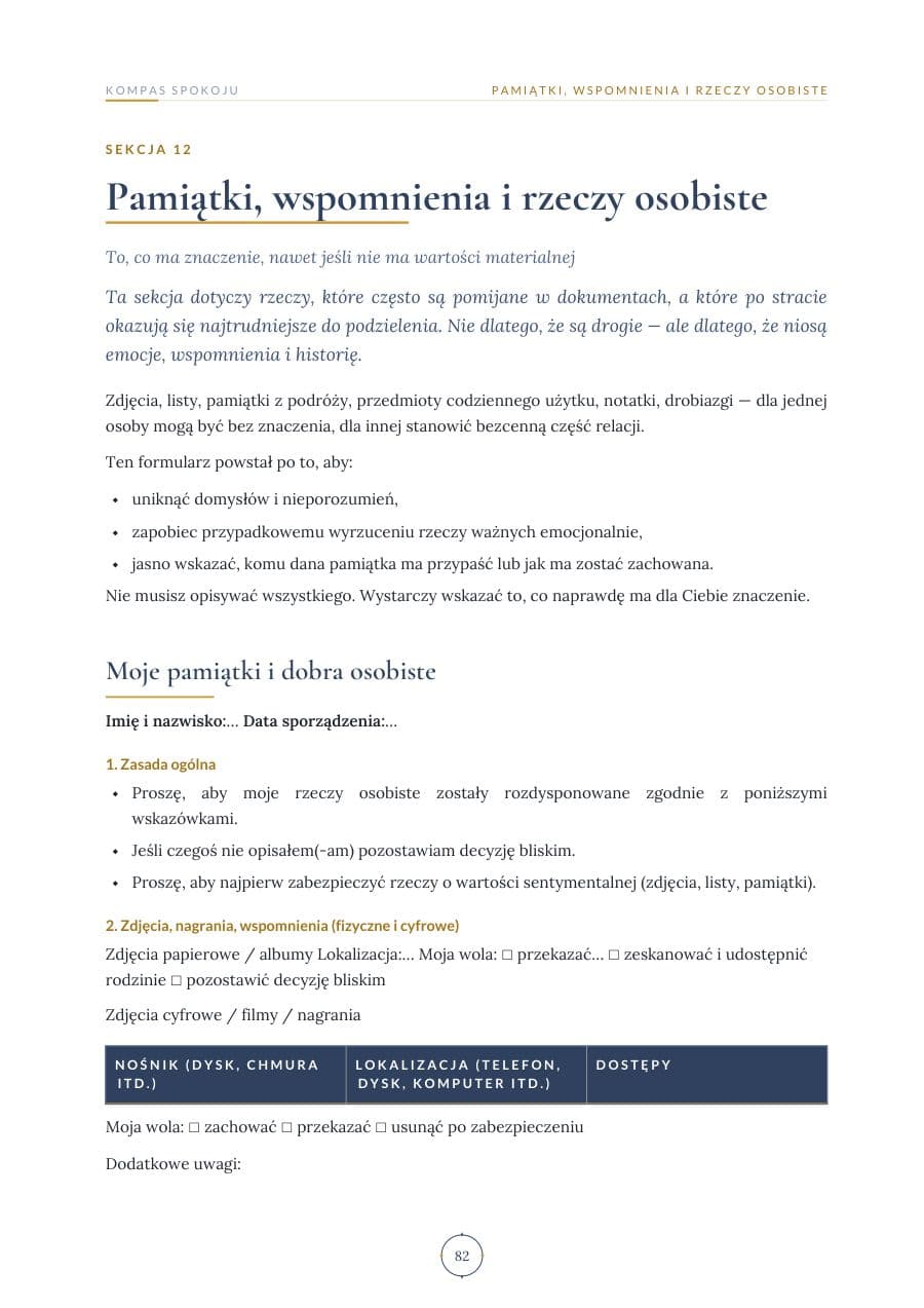Strona ebooka: Pamiątki, wspomnienia i rzeczy osobiste